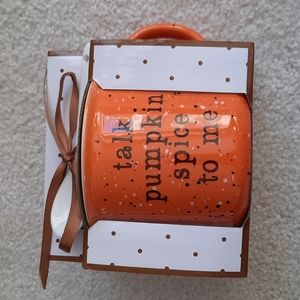 3 for $30. Talk Pumpkin Spice to Me ceramic mug and spoon set